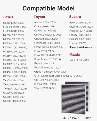 Puroma 2 Cabin Air Filter Activated Carbon for CP157 CF12157 Lexus Toyota