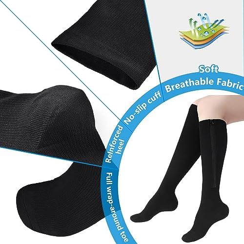 cerpite Zipper Compression Socks, 2 Pairs 15-20 mmHg Closed Toe Compression Stockings for Men Women