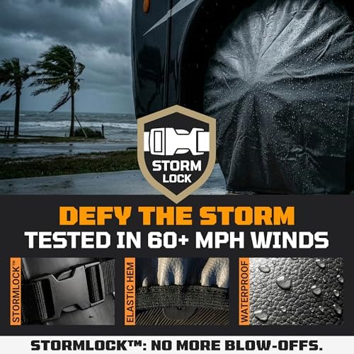 TIRESHIELD PRO Tire Covers Set of 4 - Heavy Duty All-Weather UV-Resistant Wheel Covers w/StormLock-System - Year-Round Protection for Your RV, Camper, Truck, Car & Trailer Tires w/ 26-28.75" Diameter