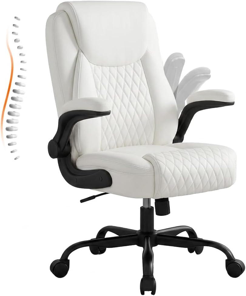 GTPLAYER PU Leather Office Chair, Home Desk Chair with Flip-up Arms, Black