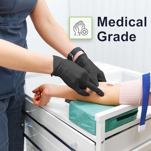 FifthPulse [150 Count] Biodegradable Gloves - Black Nitrile Disposable Gloves - Medical Exam and Food Safe - Latex Free