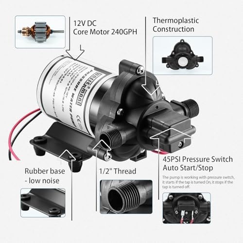 WASSERMANN RV Pump, 12V Self-priming RV Water Pressure Pump 4.0GPM 45PSI with Pressure Switch, for RV Marine Camping Yacht Garden, 12Volt DC Fresh Water Pumps RV Water Pump 2088-554-144 Replacement