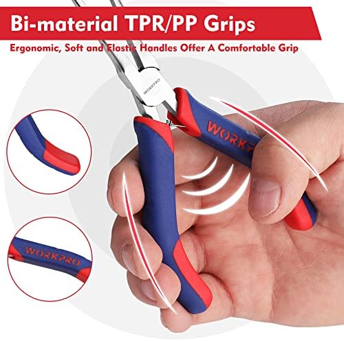 WORKPRO 2-Piece 6" Mini Needle Nose Pliers Set(Smooth Jaw), Long Nose Pliers, Bent Nose Pliers with Comfort Grip Handles, Jewelry Plier For Wire Wrapping, Handmade Craft, Jewelry Making, 6" 2PCS