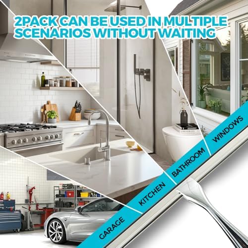ALFLOD 2pcs Shower Squeegee for Glass Doors with Adhesive Hanging Hook Set
