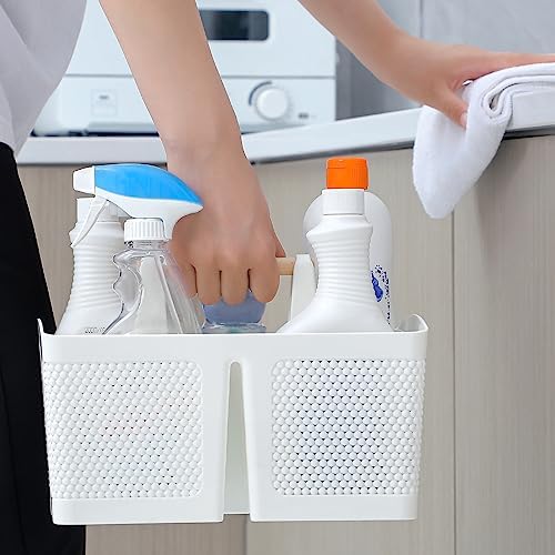rejomiik Portable Shower Caddy Basket Plastic Cleaning Caddy Organizer Storage Tote with Handle for Bathroom, College, Dorm Room Essentials, White