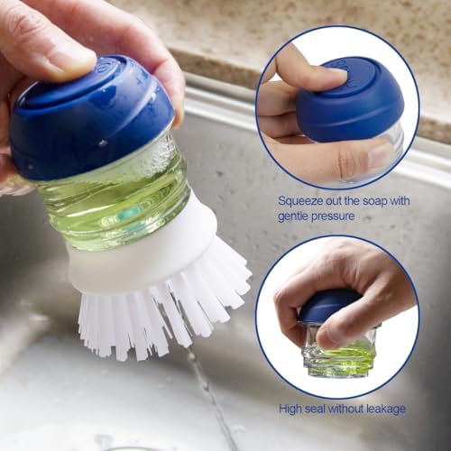 CELOX 2 Pack Dish Brush with Soap Dispenser for Kitchen Cleaning