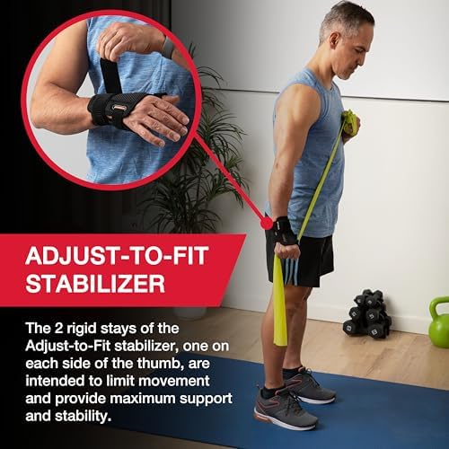 MUELLER Sports Medicine Adjust-to-Fit Thumb Brace, Spica Splint, Thumb Pain Relief Stabilizer for Men and Women, Ideal for De Quervain's Tenosynovitis, Arthritis, Sprains, Fits Right or Left, Black, One Size