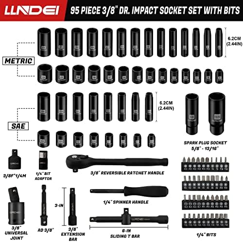LLNDEI 3/8" Drive Impact Socket Set 95Pcs SAE/Metric