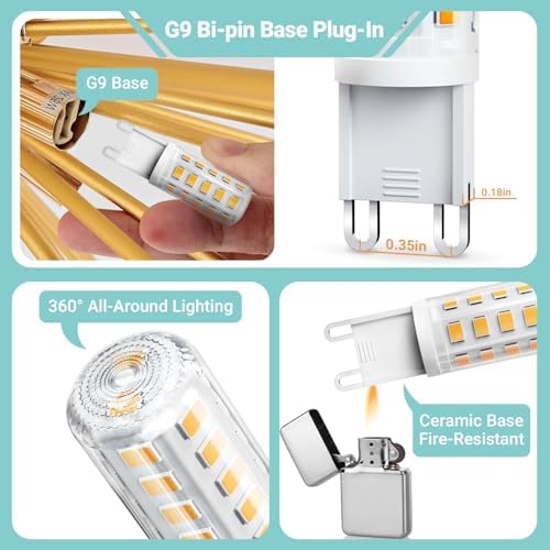 TJOY G9 LED Bulb 4W, 3000K Warm Soft White 6 Pack, 40 Watt Eq, G9 Base,120V