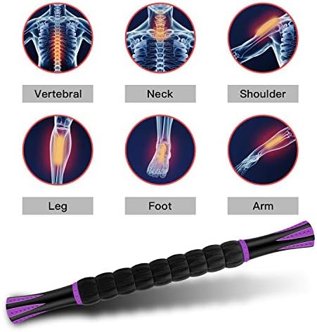 Muscle Roller Massage Roller Stick- Deep Tissue Fascia Blaster for Myofascial Pain Relief, Lymphatic Drainage & Body Sculpting, Handheld Physical Therapy & Recovery Tool (Purple Black-18 inch)