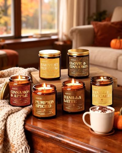 AOOVOO 6 Pack Fall Candles Set - 42oz Autumn Candle Gift for Home Scented