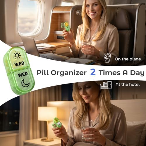 Odaro Weekly AM PM Pill Organizer 2 Times a Day, Removable Trays, Black