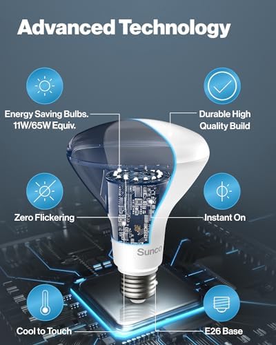 Sunco 12 Pack BR30 LED Bulb Flood Light, E26, 11W=65W, 2700K Soft White
