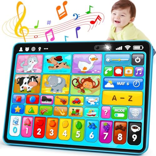Peacurh Trilingual Learning Toy Tablet with Music & Sound, Montessori Speech Musical Therapy Toys, Gifts for Boy, Girl, Baby, Toddler, for Age 1, 2, 3 Year Old (12-18 Months)