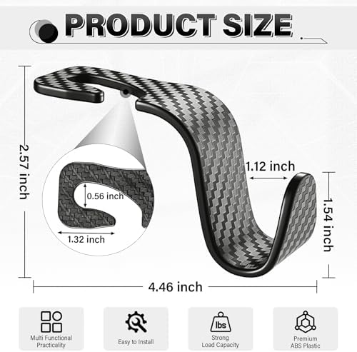 SINGARO Universal 4 Pack Car Seat Headrest Purse Hook, Carbon Fiber Back Seat Hook Storage Organizer Hanger for Purse Handbag Coat, Car Interior Accessories(Black)