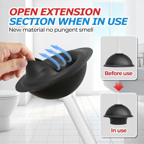 FORASTO Toilet Plunger with Holder - Heavy Duty Bathroom Cleaning Tools