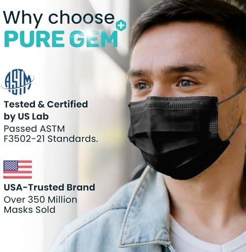 [Pack Of 150] Black Disposable Face Mask, 3-Ply Adult Masks, Facial Cover with Elastic Earloops For Home, Office, School, and Outdoors