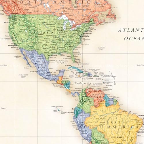 Rand McNally Classic Edition World Wall Map — 50" x 32" Laminated, Rolled World Map with Antique-Style Accents, Color-Matched Topographical Relief and an Africa-Centered Projection: 50" x 32" Laminated Rolled World Wall Map with Antique-Style Accents and 