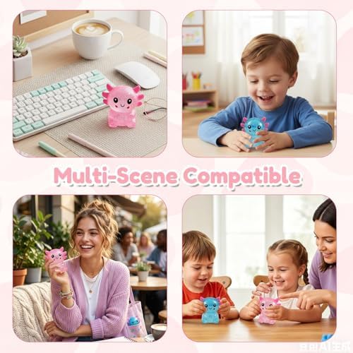 Glitter Axolotls Squishies Toy, Stretchy Axolotls Stress Ball, Fidget Toy for Anxiety Relief and Sensory Play, Pocket Size Squeeze Toys Gift for Kids Teens Adults.(Pink)