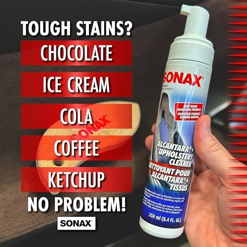 SONAX Upholstery & Alcantara Cleaner Foam | Interior Cleaner for Synthetic Suede, Fabric Seats, Carpet, Door Panels, Headliners & Trim | Removes Dirt, Oils, Stains & Grime Build-Up | 8.45 oz | 250 ml