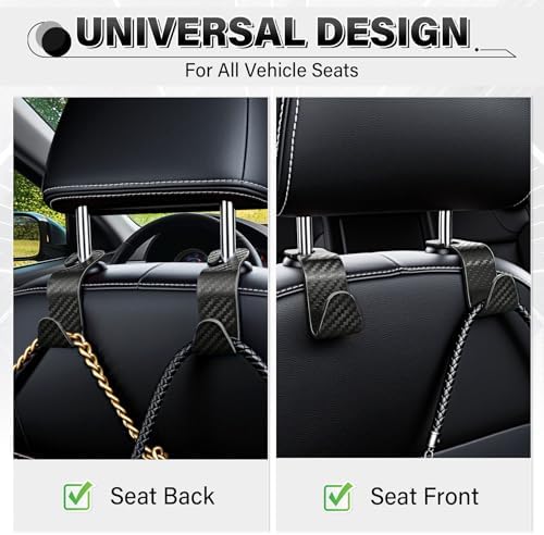 SINGARO Universal 4 Pack Car Seat Headrest Purse Hook, Carbon Fiber Back Seat Hook Storage Organizer Hanger for Purse Handbag Coat, Car Interior Accessories(Black)