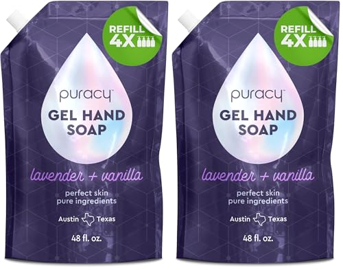 Puracy Organic Hand Soap, Professional Hand Washers We've All Become, Moisturizing Natural Gel Hand Wash Soap, Liquid Hand Soap Refills for Soft Skin (Refill Lavender & Vanilla, 48 Ounce)