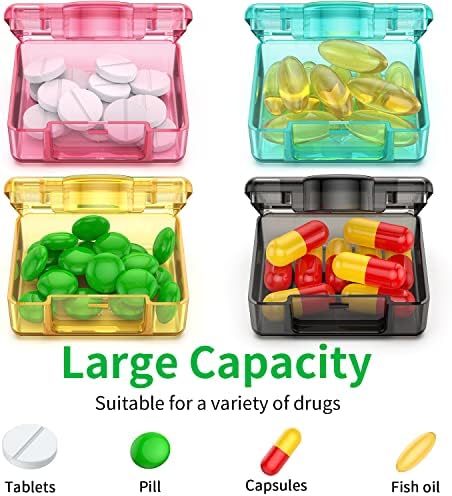 TecQach Small Pill Box 4 pcs,Cute Travel Pill Organizer Case Mini Tiny Clear Plastic Storage Containers Portable for Pocket Purse