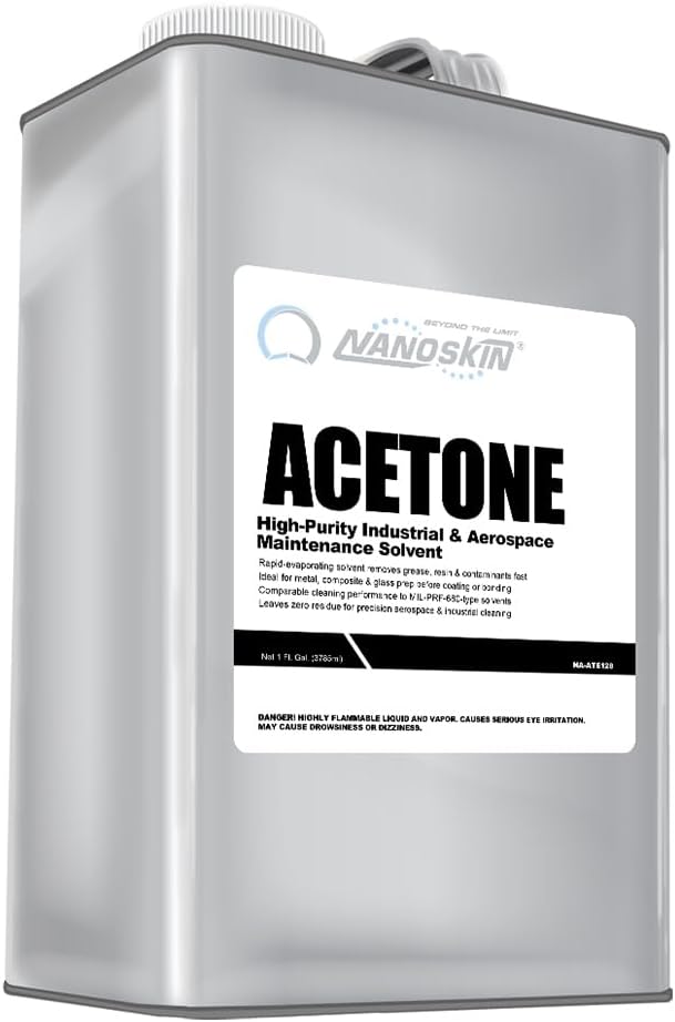 Nanoskin Acetone 1 Gallon – Industrial & Aerospace Grade Solvent Cleaner, Fast-Evaporating Degreaser for Metal, Glass & Composite Surface Prep, Residue-Free Formula for Paint & Adhesive Removal