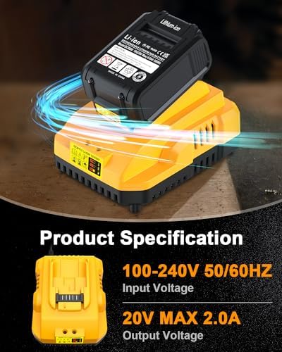 DCB112 Charger Replacement for Dewalt Battery Charger Compatible with Dewalt 12V 20V Max Battery DCB201 DCB204 DCB205 DCB206 DCB120 DCB127 DCB112 DCB115 DCB118 DCB107 DCB105 DCB102 (Yellow)