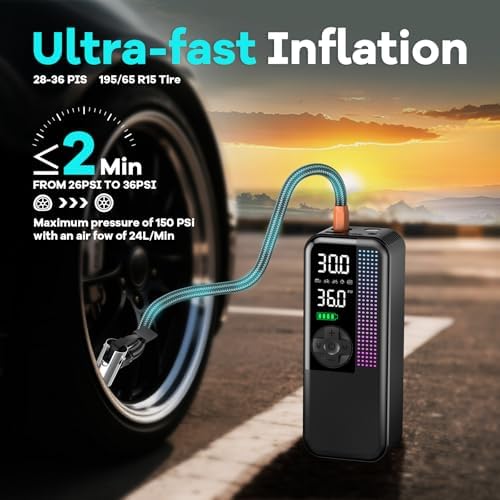 WEOLULI Tire Inflator Portable Air Compressor, 150 PSI Cordless Air Pump