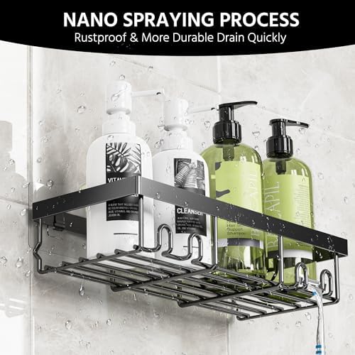 Moforoco 3-Pack Shower Caddy Basket Shelf with Soap Holder, No Drilling Traceless Adhesive Shower Wall Shelves, Rustproof Black Bathroom Shower Storage Organizer