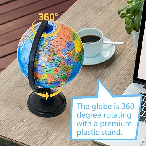 6'' Geographic World Globe for Kids,Educational World Globe with Stand,Decorative Rotating World Map Globes Decor,Political Globe for Classroom Geography Teaching,Kids Room