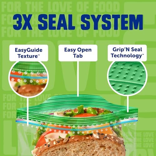 Ziploc Sandwich and Snack Bags, Easy Open and Close, Plastic Food Storage Bags, 50 Bags Total