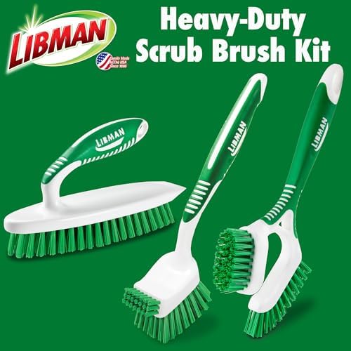 Libman Heavy Duty Scrub Brush Kit for Tub, Tile & Grout, 3 Brush Styles