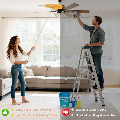 6 ft Extendable Duster Handle with 20 Pcs, 360° Heavy Duty Duster Refills Kit for Swiffer, 4X Electrostatic Microfiber for Cleaning Home, Effortlessly Reach Ceilings, Fans & Hard-to-Reach Areas