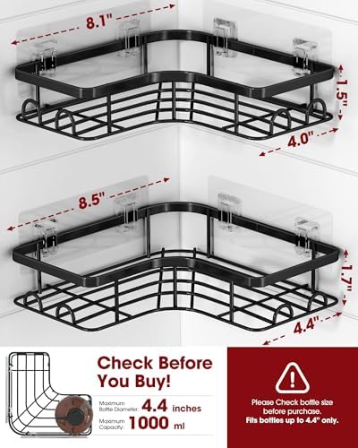 Sakugi Black Corner Shower Caddy Adhesive No Drilling Bathroom Shelves