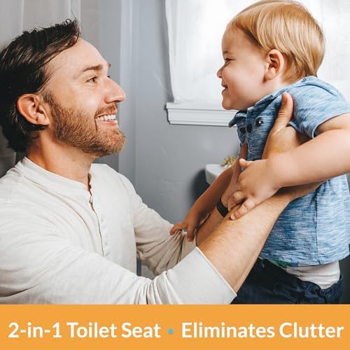 Little2Big Toilet Seat with Built-In Toddler Potty Training Seat, Slow Close, Easy to Install, Made in USA, ELONGATED, White
