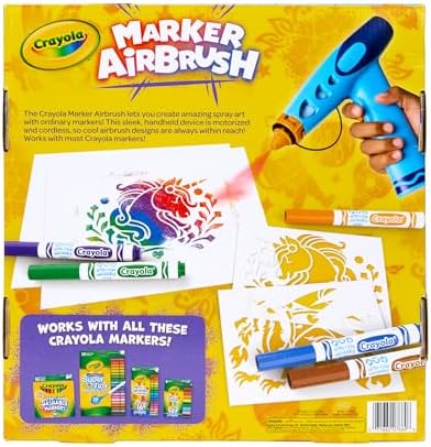 Crayola Marker Airbrush Spray Art Kit, 8 Washable Markers, 5 Stencils