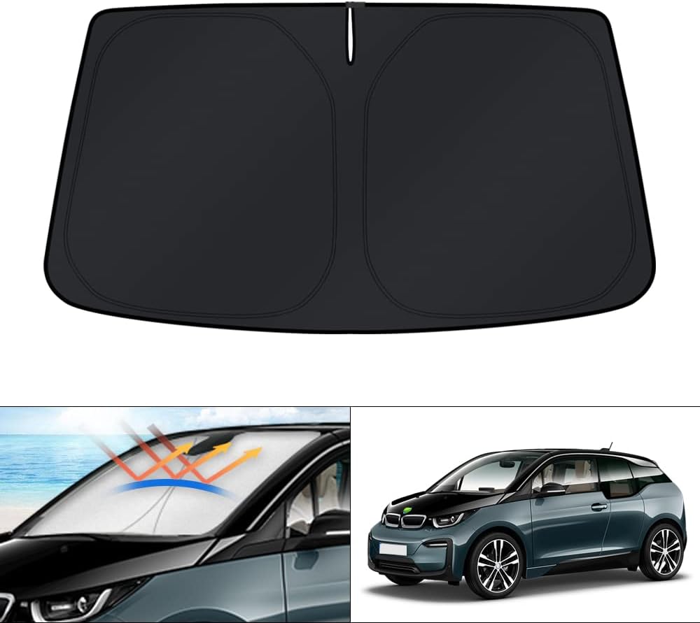 KUST Windshield Sun Shade for 2017-2026 Tesla Model Y/Model 3 Sunshade Accessories (Fit 2025-2026 Model Y Juniper / 2024 Model 3 Highland) Upgraded Foldable Sunshade, Blocks UV Rays Keep Car Cool
