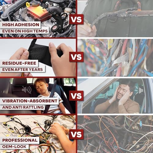 XFasten Wire Harness Tape, 3/4-Inch x 50-Foot (5-Pack), High Temp Wiring Loom Harness, Self-Adhesive Felt Cloth Electrical Tape for Automotive Engines, Noise Dampening, and Cable Protection