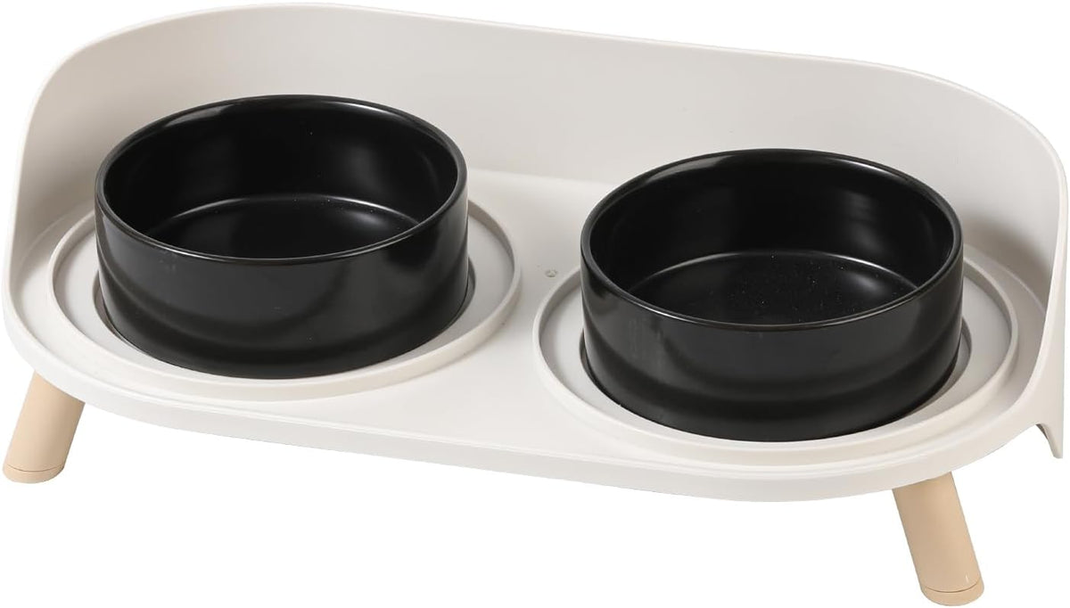 Elevated Ceramic Dog Bowl Set - Double Dog Feeding Bowls with Stand Splash Proof - Raised Dishes for Food and Water - Ideal for Small to Medium Dogs - 2 x 720 ml - 11.3 oz - White