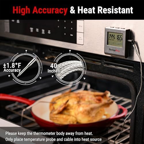 TempPro TempTrack Large LCD Digital Meat Thermometer for Cooking, Smoking