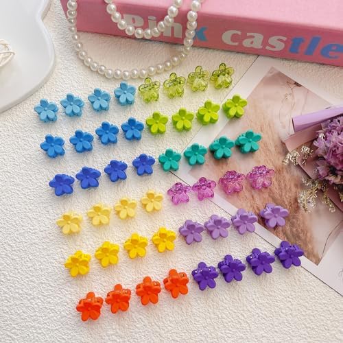 EleMirsa 96pcs Baby Girl Hair Clips - 24 Multicolors Mini Flower Claw Clips in Organizer Box