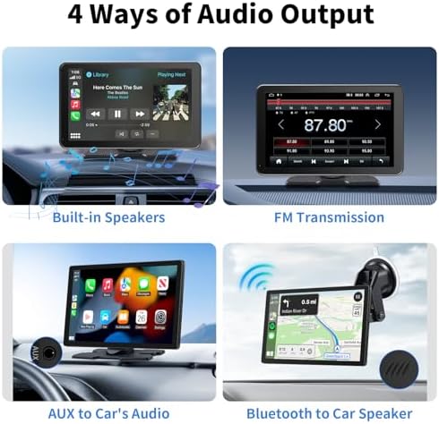 CarPlay Screen for Car, 9'' Wireless CarPlay & Android Auto - Smart Portable Touchscreen with Bluetooth/FM, Mirror Link, Voice Control, GPS Navigation, Hands-Free Calling, Plug & Play Car Play Screen