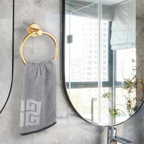 Towel Ring, Bathroom Hardware Accessories, Wall-Mounted Towel Ring, Simple Round Stainless Steel Towel Rack, for Bathroom and Kitchen (Gold)
