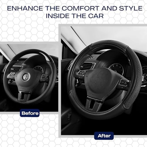 Skechers Air-Cooled Steering Wheel Cover,Leather Car Steering Wheel Cover Universal Fit 14" 1/2-15" Car Wheel Protector for Men Women Fit Suvs,Vans,Sedans,Car,Trucks,Black