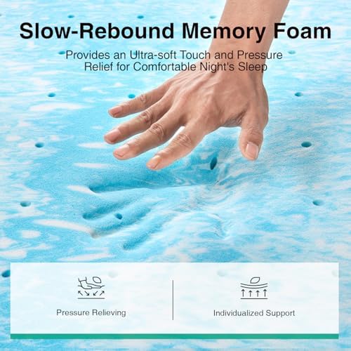 Novilla Twin Memory Foam Mattress Topper 3 Inch, Cooling Gel Infused, Ventilated Pressure Relief Pad, Medium Comfort for Sofa, RV, Camper, Dorm Room