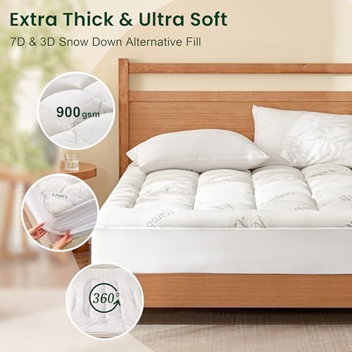 Love's cabin Twin XL Mattress Topper Viscose Derived from Bamboo, Thick Pillow Top Mattress Pad with Stretchable Pockets for 8"-20" Mattress, Soft Breathable Cooling Mattress Topper for Hot Sleepers