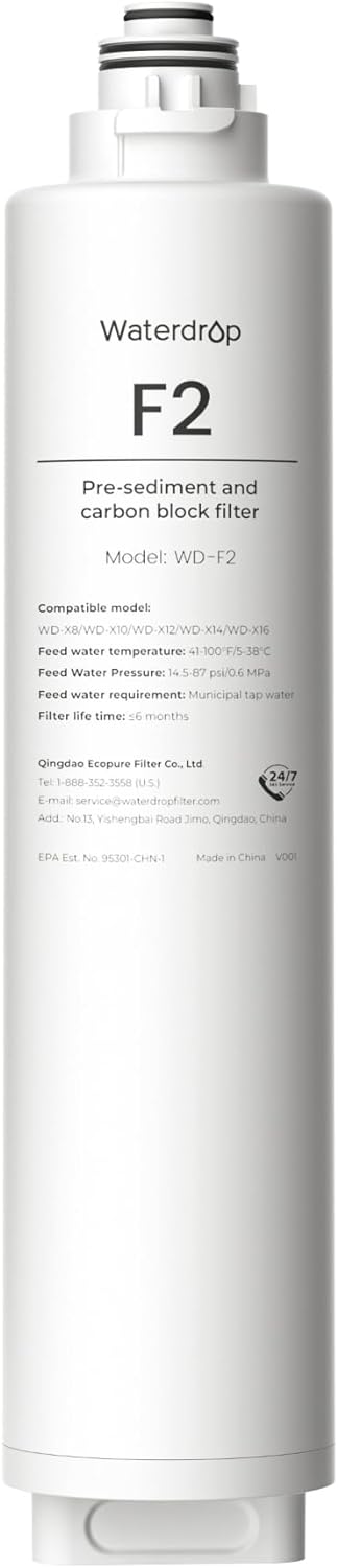 Waterdrop F2 Filter, Replacement for X8/X12/X16 RO System, 6-Month Lifetime