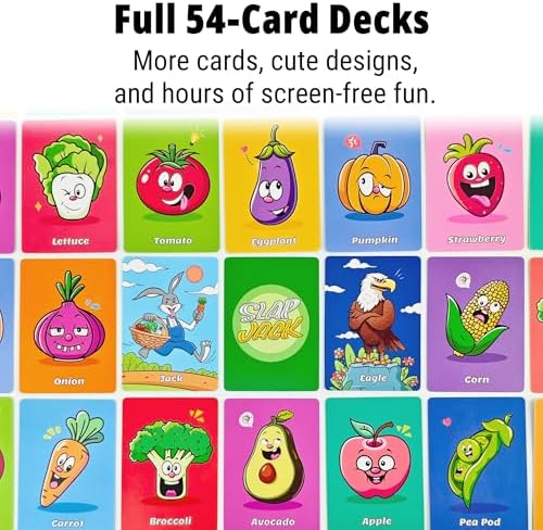 Upgraded Kids Card Games Pack, 6 Decks, Go Fish, Old Maid, Crazy Eights, Memory Match, Slap Jack, War, Playing Cards, Easter Basket Stuffers, Stocking Stuffers